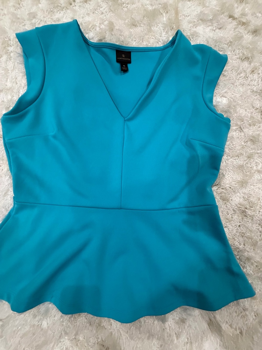 Worthington Teal Cap-Sleeve Peplum V-Neck Top